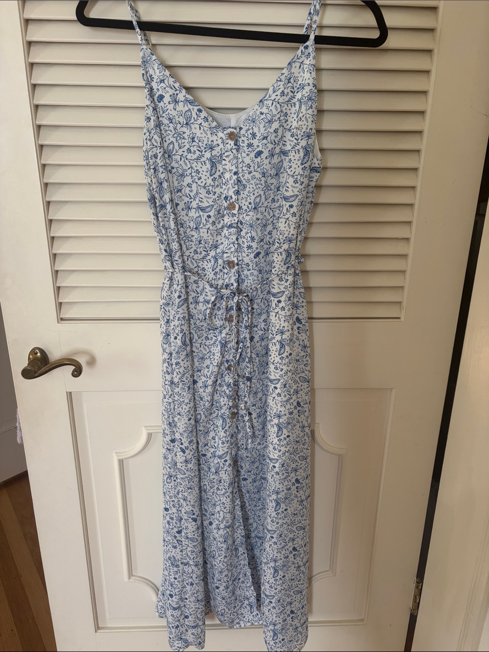 Sienna Sky Blue and White Floral Button-Front Maxi Dress
